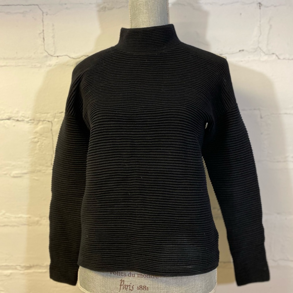 Bar III Black Ribbed Mock T Neck w Cut Out Shoulders Womens Size S 100% Cotton